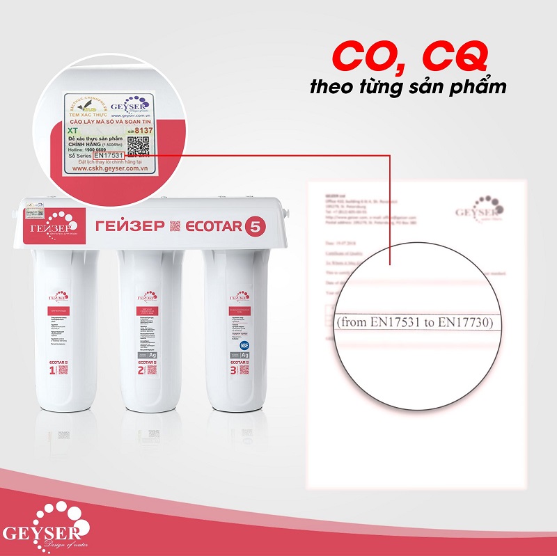 Các chứng nhận mà GEYSER ECOTAR 5 đã đặt được Các chứng nhận mà GEYSER ECOTAR 5 đã đặt được
