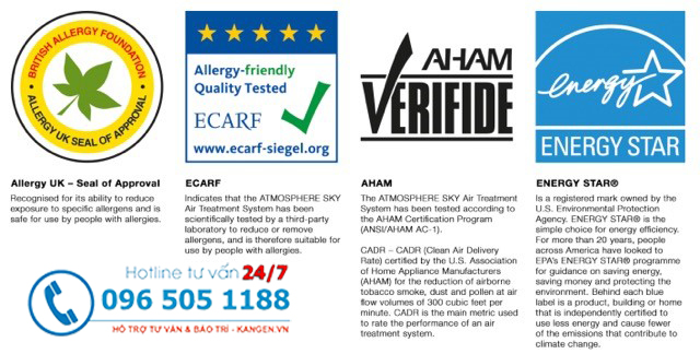 Máy lọc không khí Atmosphere Amway được chứng nhận về chất lượng bởi nhiều tổ chức lớn Máy lọc không khí Atmosphere Amway được chứng nhận về chất lượng bởi nhiều tổ chức lớn