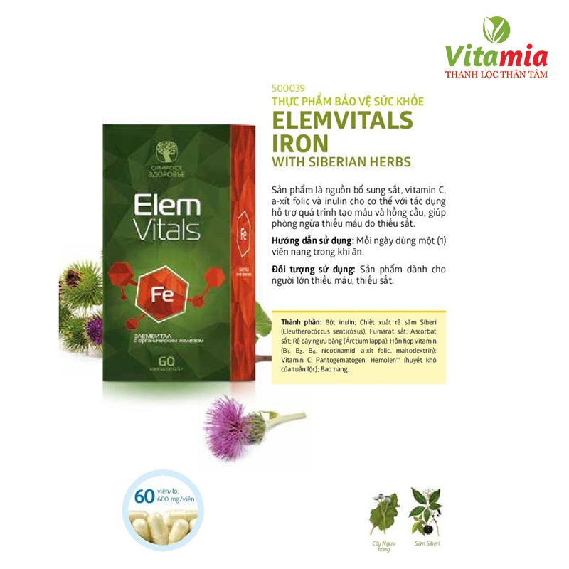 Elemvitals Iron with Siberian herbs – Bổ sung sắt hỗ trợ quá trình tạo máu và hồng cầu